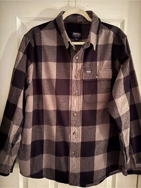 SMITH Men's Brown and Black Plaid Button-Down Shirt